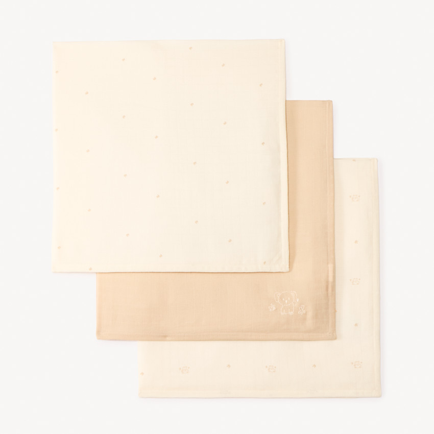 Lot de 3 langes en coton BIO motif éléphant pour bébé 