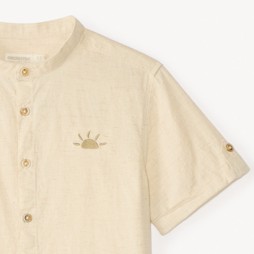 Chemise manches courtes col mao broderie soleil pour garçon 