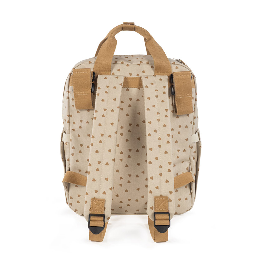 Sac à dos à langer imprimé cœurs Poppy + tapis cannelle 