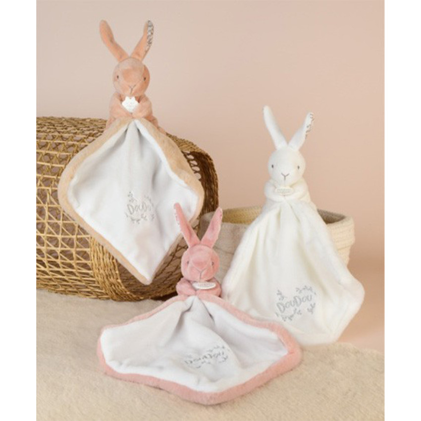 Doudou Lapin mouchoir 10cm Rose 
