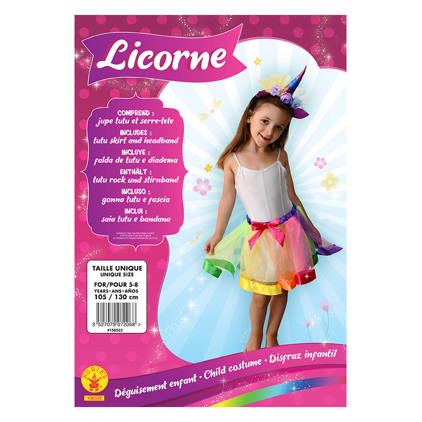 déguisement licorne contenant jupon et serre-tête 5-8 ans - multicolore