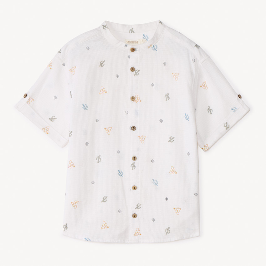 Chemise à manches courtes col mao print cactus pour garçon