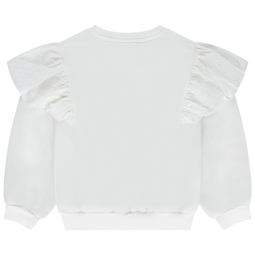 Sweat uni en molleton avec volants brodés pour fille 