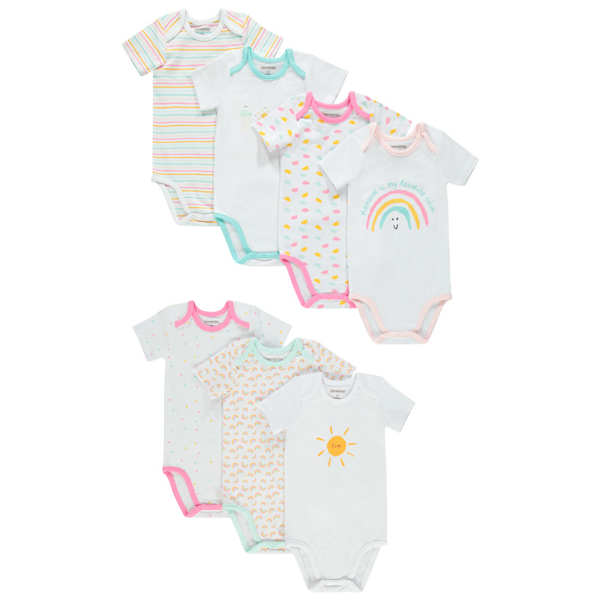 Lot de 7 bodies manches courtes en coton à imprimés colorés 