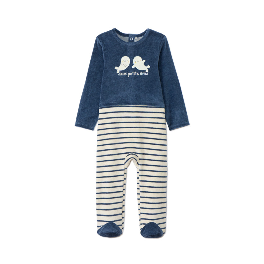 Dors-bien en velours rayé effet 2 en 1 pour bébé garçon
