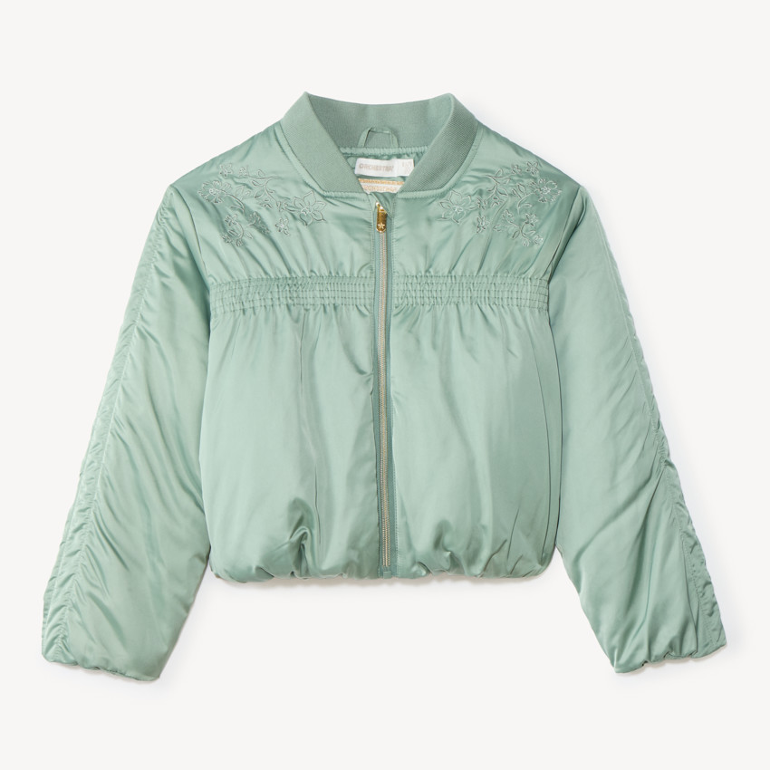 Veste bomber fille en toile avec broderie fleurie
