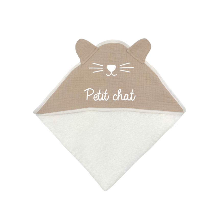 Cape de bain Petit Chat en gaze de coton beige