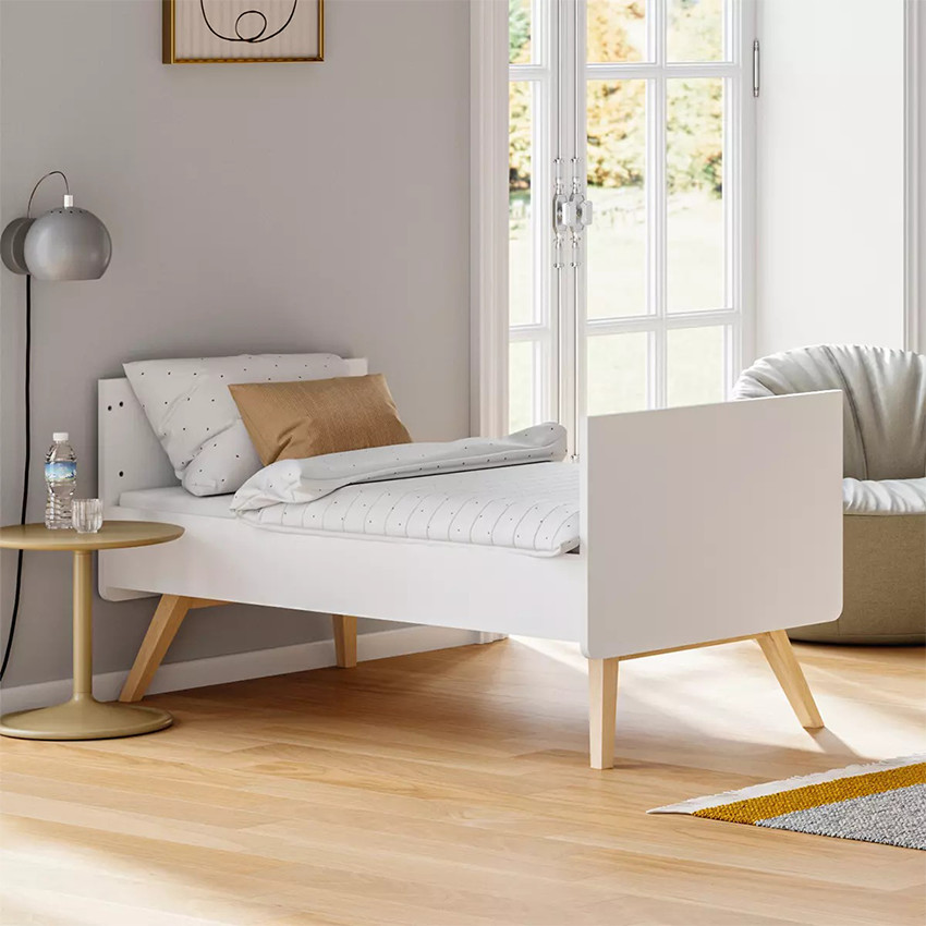 Lit bébé évolutif 70 x 140 cm Vintage blanc/chêne 