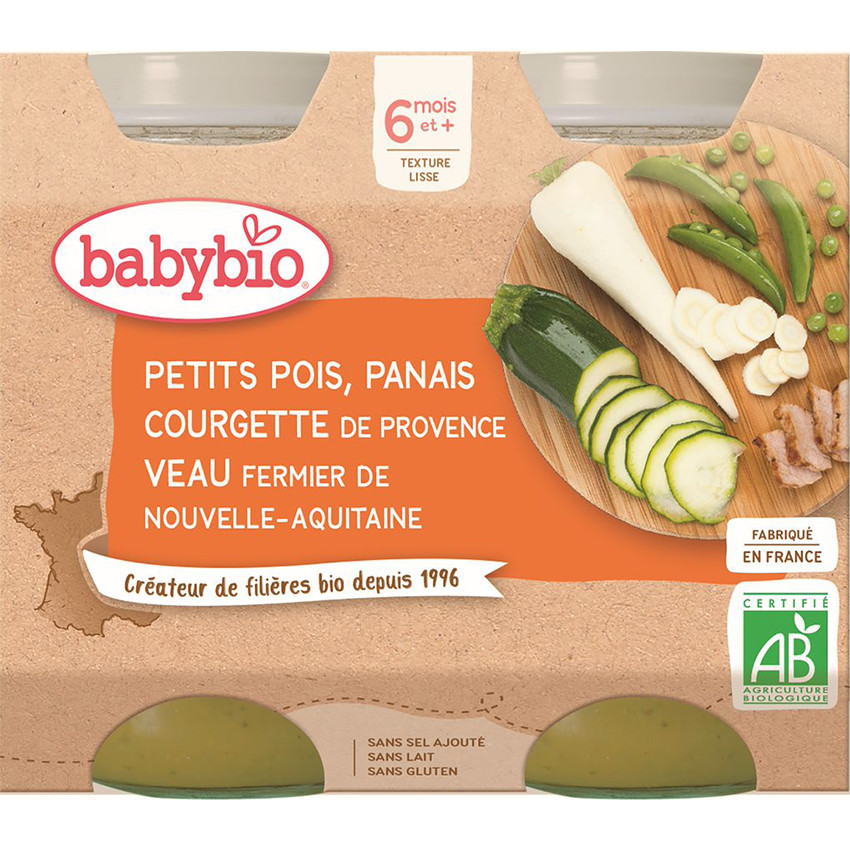 Petits pots de Petits Pois, Panais, Courgette et Veau 2x200g Main Petits pots de Petits Pois, Panais, Courgette et Veau 2x200g