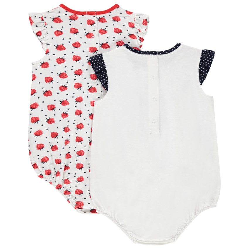 Lot de 2 combinaisons courtes en coton print fraises pour bébé fille 