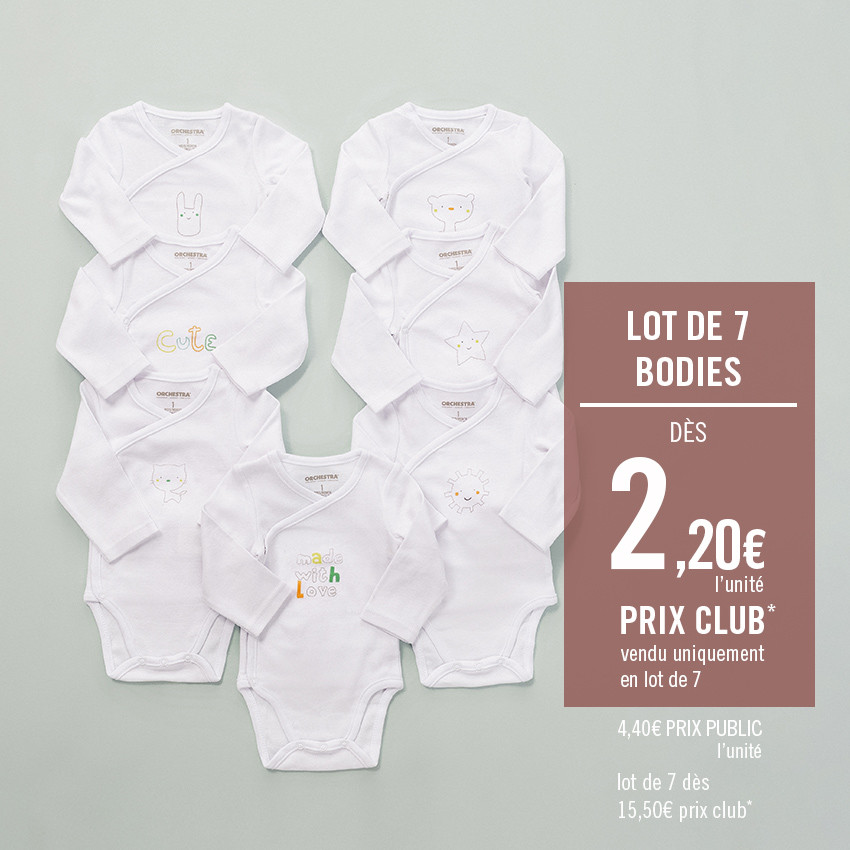 Lot de 7 bodies manches longues en coton à print fantaisie 