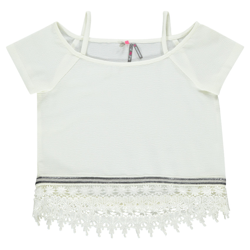 Junior - Top à épaules dénudées avec print argenté 