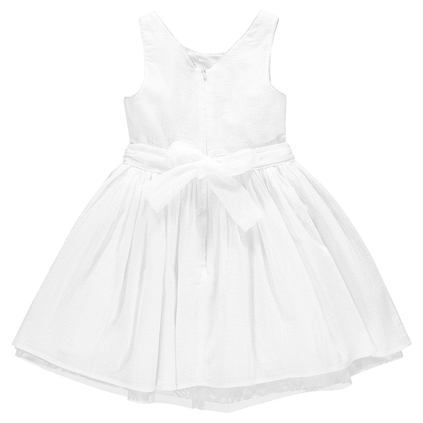 Robe plumetis sans manches avec fleurs en tulle et brodées 