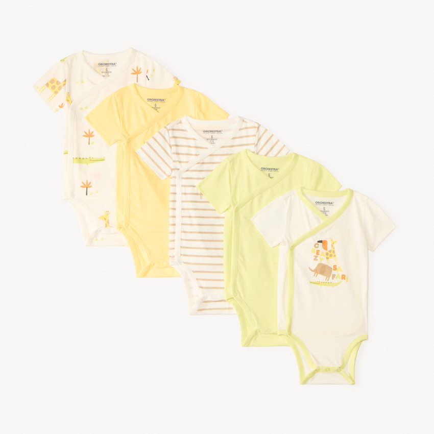 Lot de 5 bodies motifs safari fantaisie pour bébé garçon (ouvertures différentes selon l'âge) 