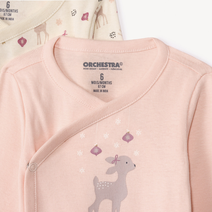 Lot de 5 bodies manches longues motifs Faon pour bébé fille avec ouvertures différentes selon l'âge 