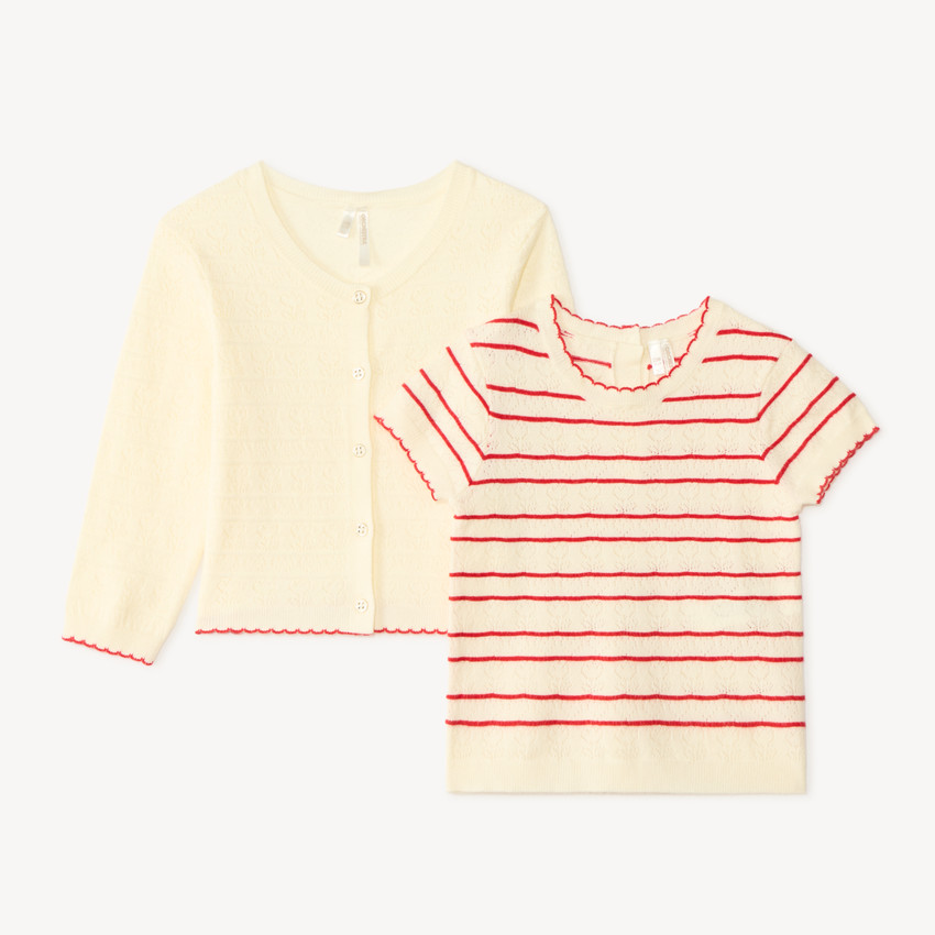 Gilet et t-shirt bébé fille en tricot fantaisie