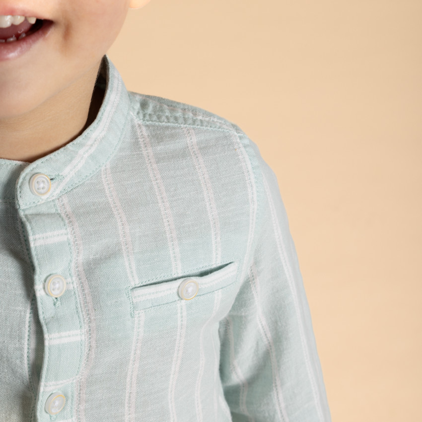 Chemise manches longues rayée à col mao pour bébé garçon 