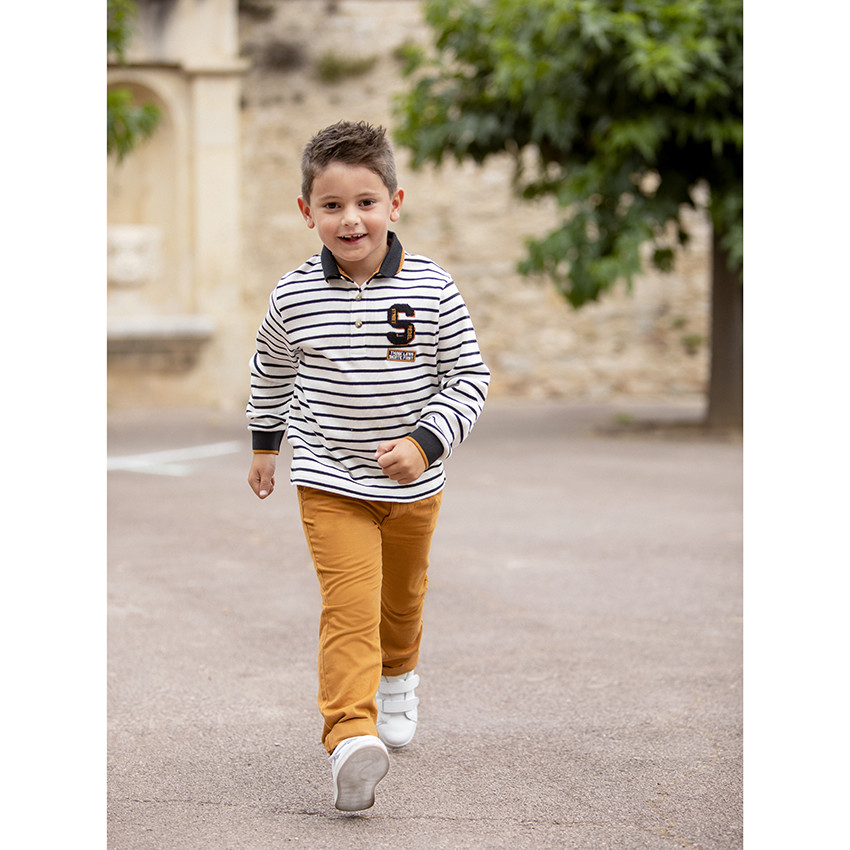 Polo manches longues côtelé rayé pour enfant garçon 