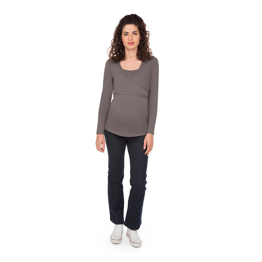 Lot de 2 tee-shirts manches longues de grossesse et d'allaitement unis 