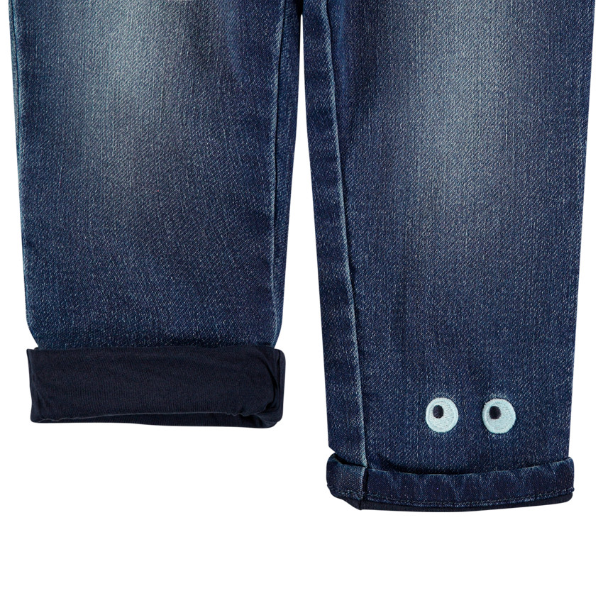 Jean effet used doublé jersey à yeux brodés Main Jean effet used doublé jersey à yeux brodés
