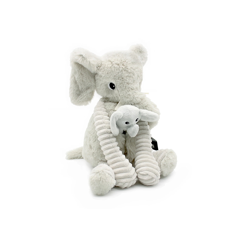 Peluche Dimoitou maman éléphant et son bébé gris clair  