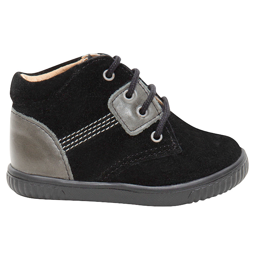 Bottillons en cuir à lacets avec empiècements argentés 