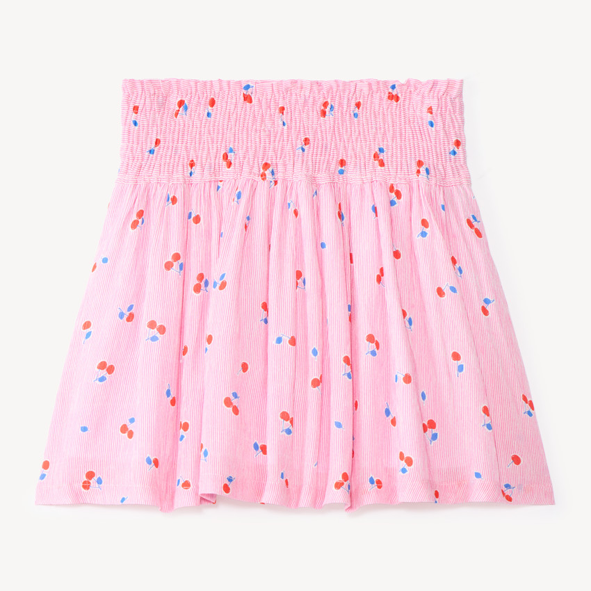 Jupe patineuse smockée imprimé cerises pour fille 