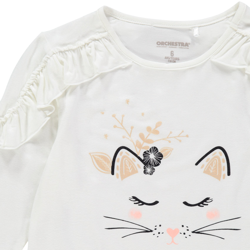 T-shirt manches longues volanté print chat 