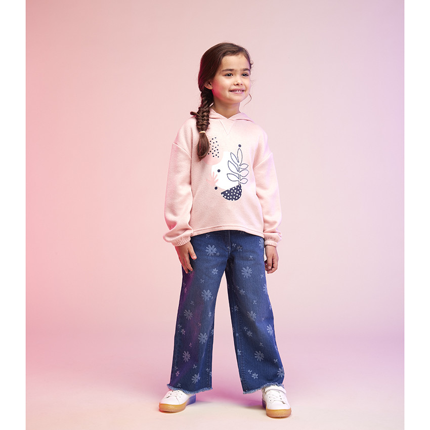 Jean flare en denim imprimé fleurs pour fille 