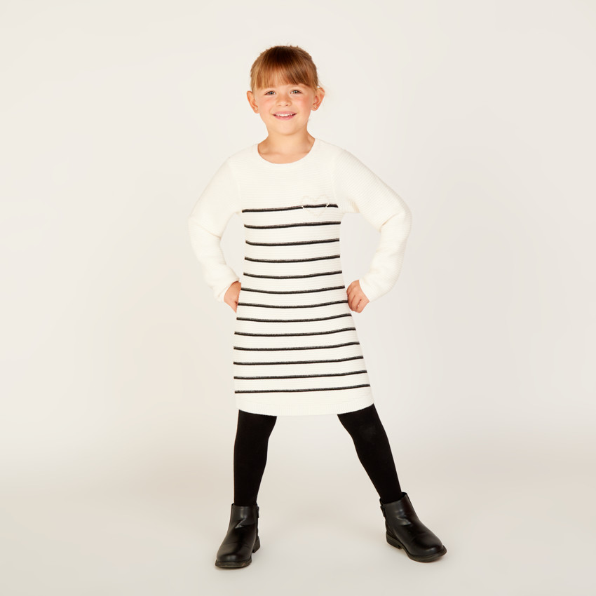 Robe manches longues en tricot rayé pour fille