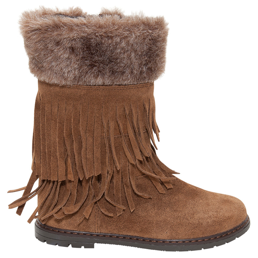 Bottes en cuir à franges et fausse fourrure 