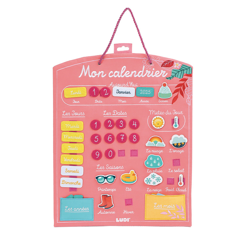 Calendrier ludique en tissu corail 