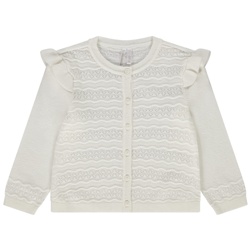 Gilet en tricot ajouré et manches volantées pour bébé fille 