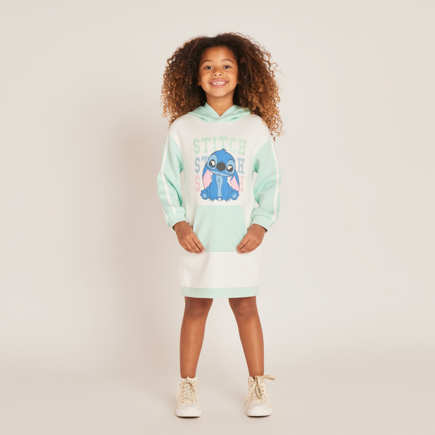 Robe sweat à capuche fille print Stitch 