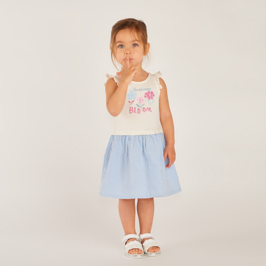 Robe débardeur 2-en-1 print fantaisie et jupe à rayures pour bébé fille 