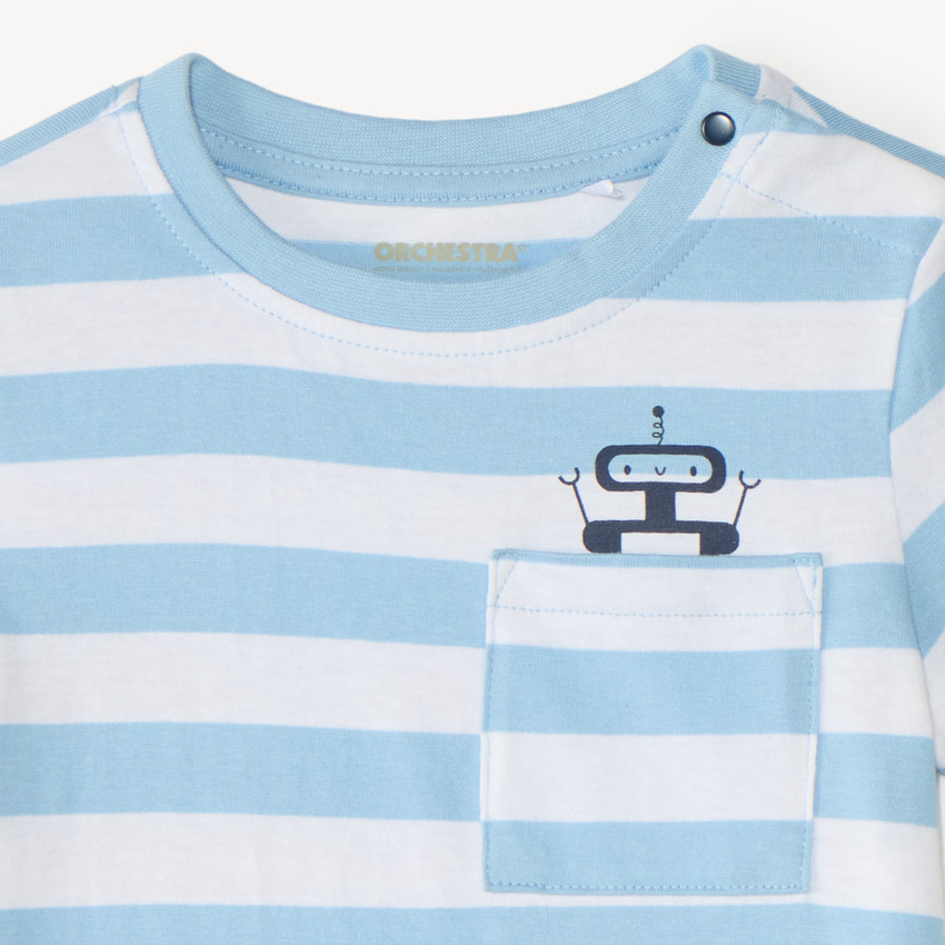 T-shirt à rayures print robot pour bébé garçon 