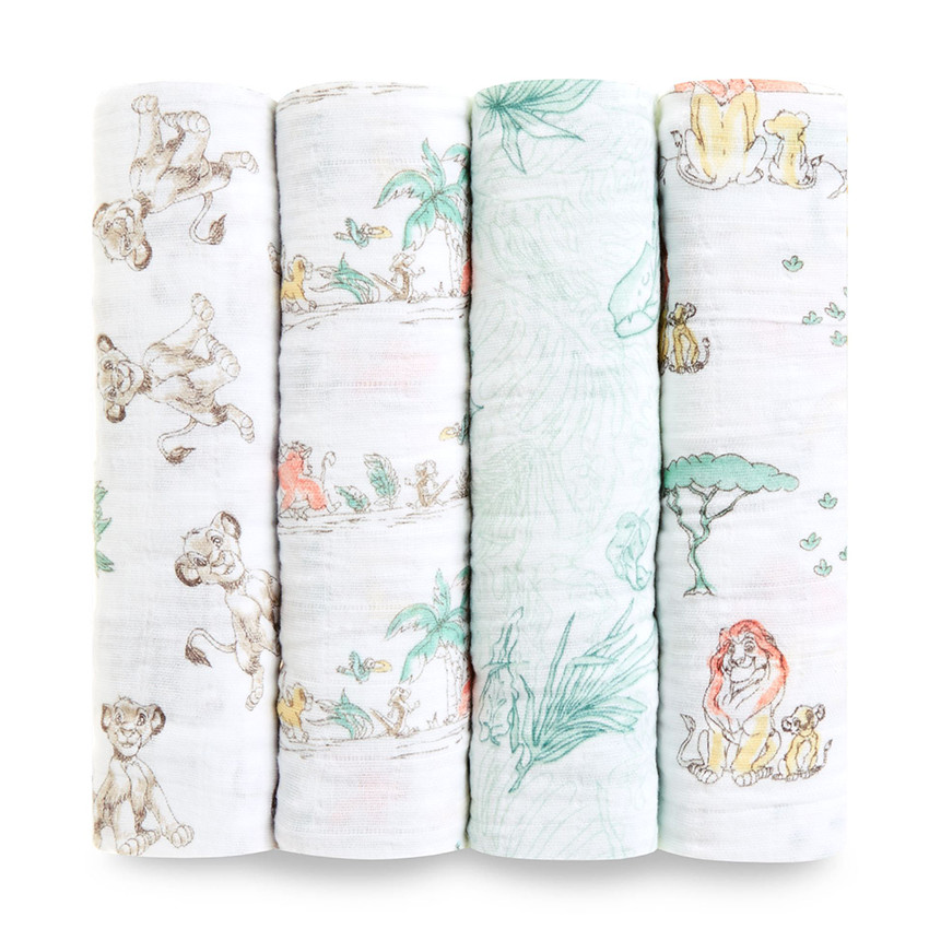 Set de 4 maxi langes en mousseline 120 x 120 cm - Disney Le Roi Lion 