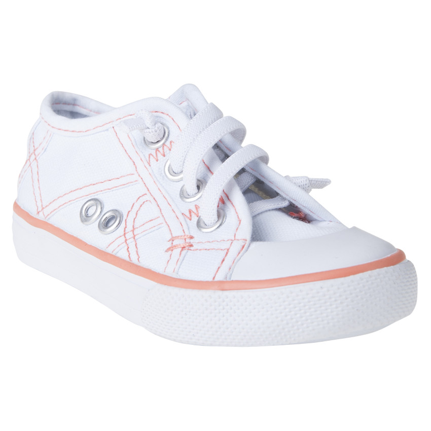Baskets basses blanches et corail en toile du 28 au 35  