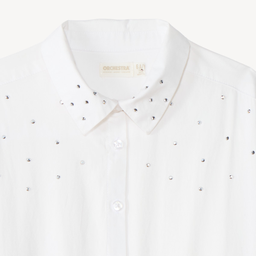Chemise blanche à manches longues fille avec détails strass 
