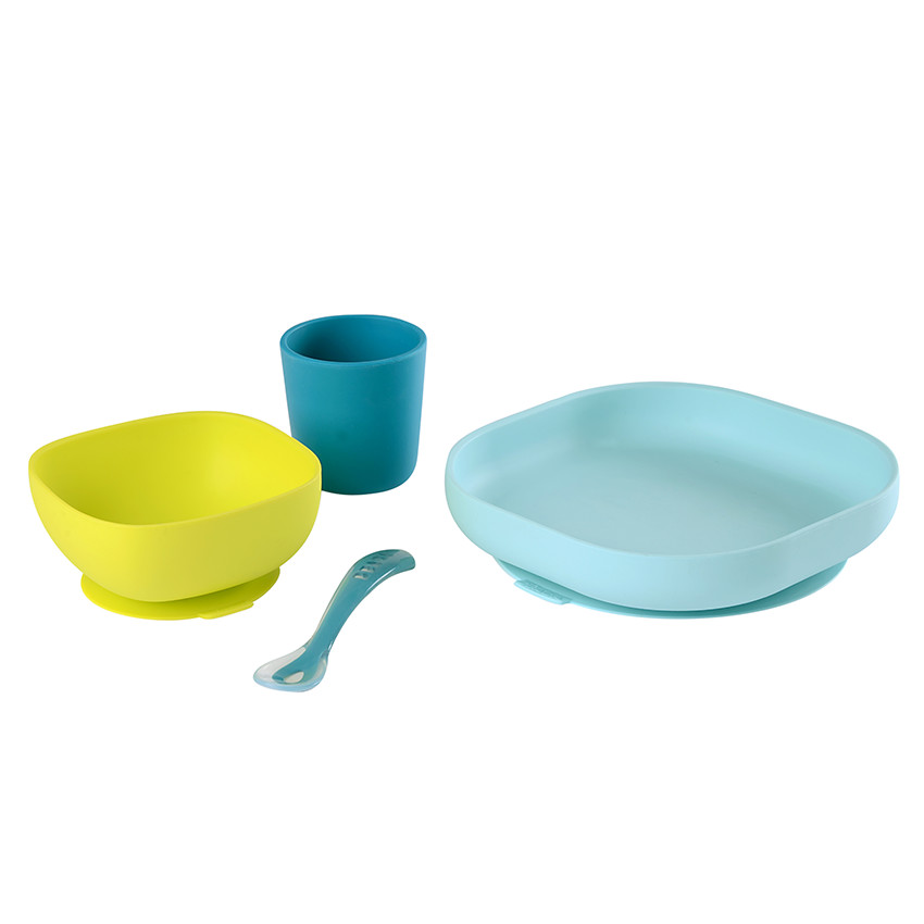 Set de 4 pièces vaisselle en silicone Bleu 