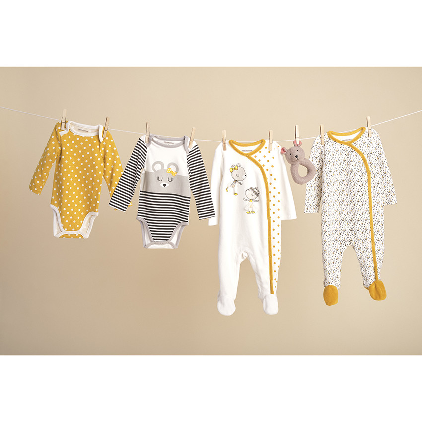 Lot de 7 bodies manches longues imprimés/unis print souris 