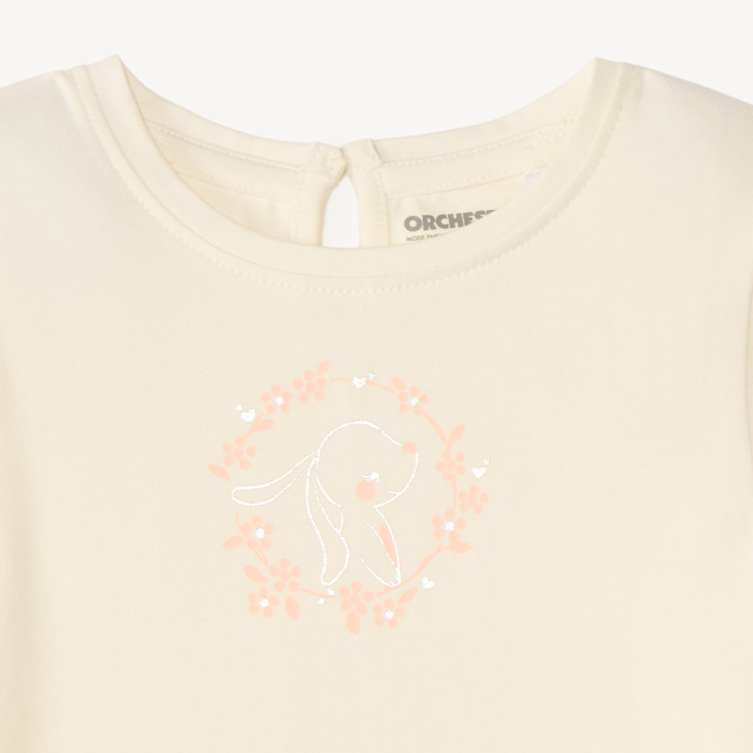 T-shirt manches courtes uni print lapin pour bébé fille 