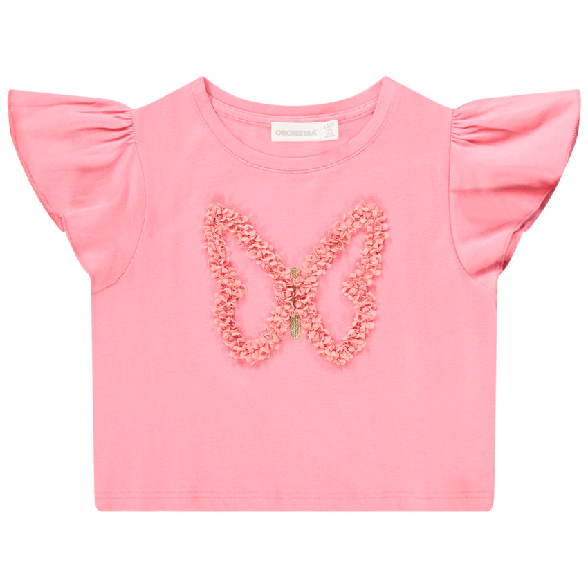 T-shirt manches courtes print papillon effet pétales 3D pour fille 