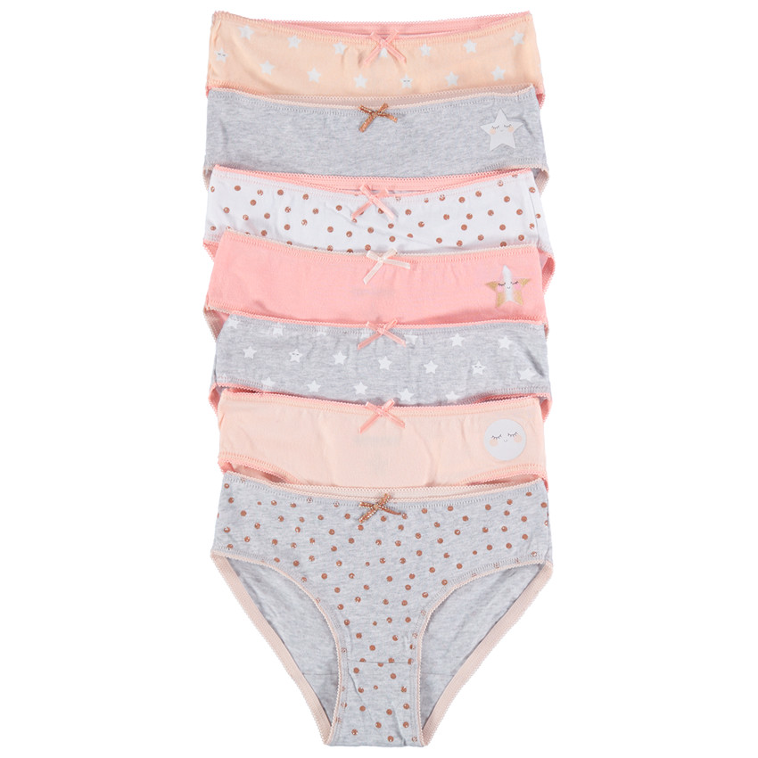 Lot de 7 culottes en coton avec étoiles et pois printés 