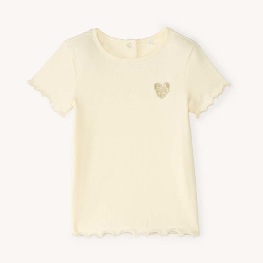 T-shirt manches courtes avec broderie cœur dorée pour fille 