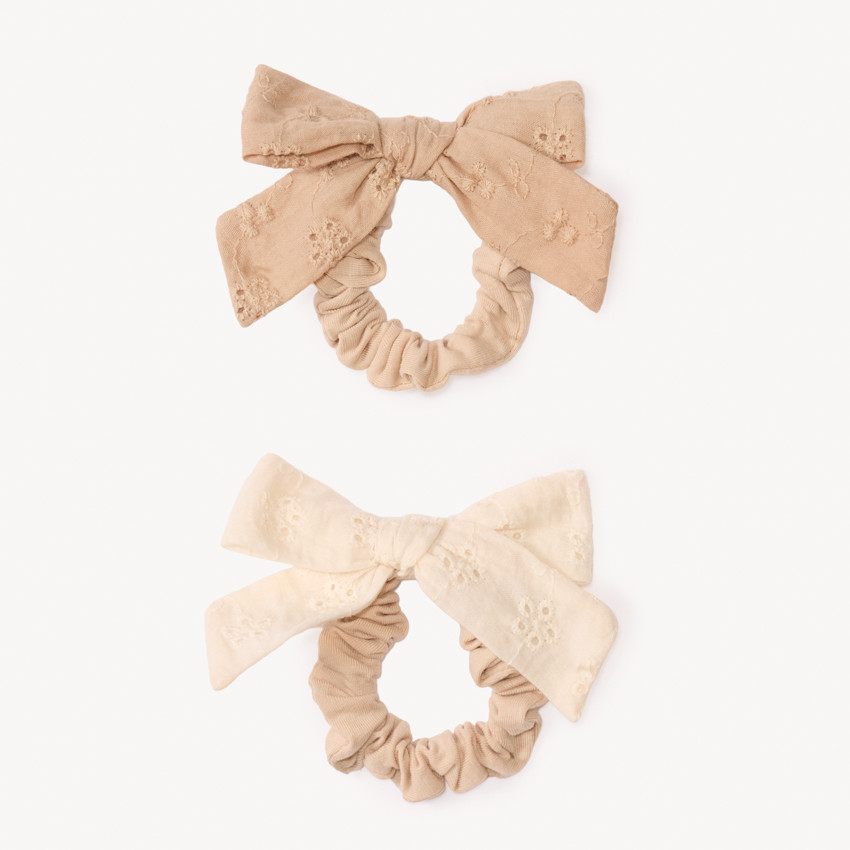 Lot de 2 chouchous à nœud en broderie anglaise pour fille 