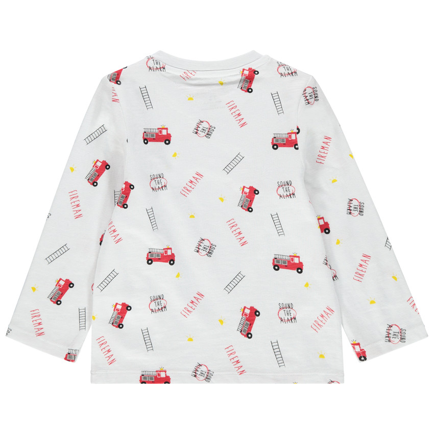 T-shirt manches longues en coton bio à pompiers printés all-over 