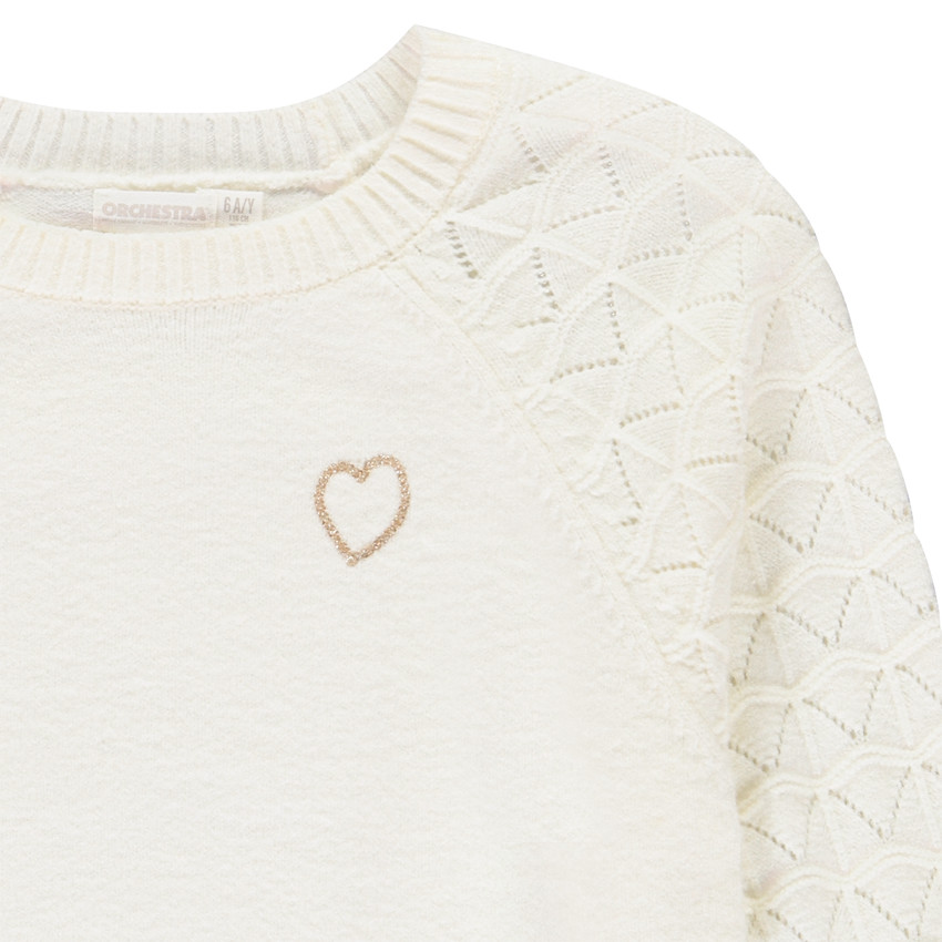 Pull manches longues uni en tricot fantaisie fille 