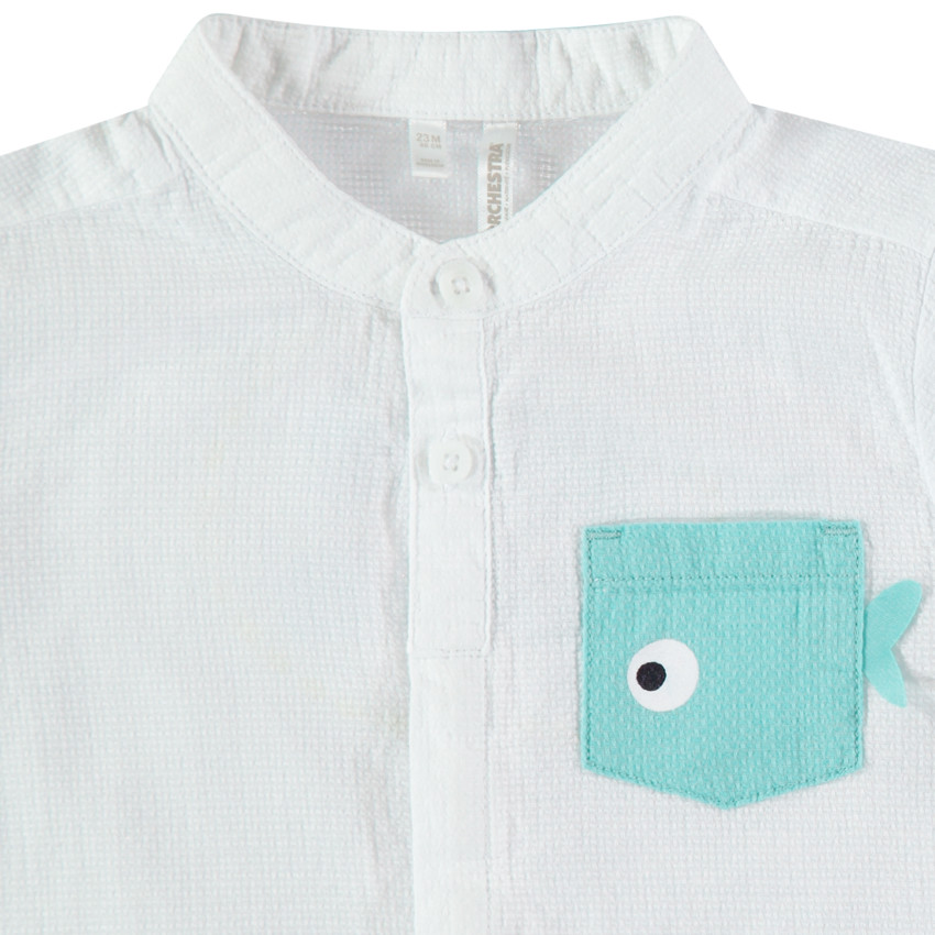 Chemise manches courtes à col mao et poche poisson 
