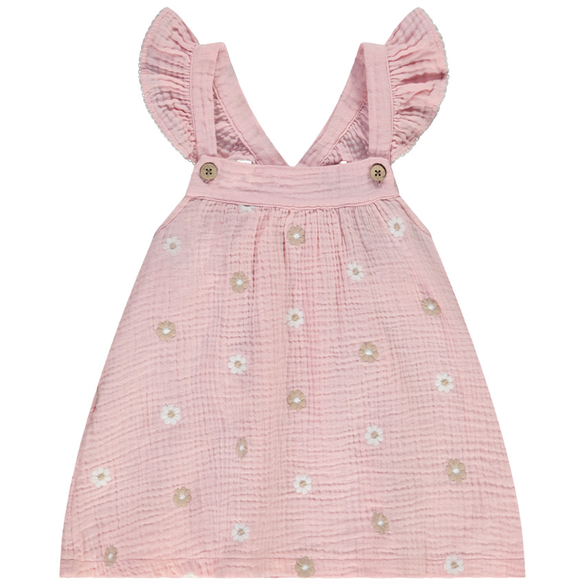 Tunique en gaze de coton avec fleurs brodées pour fille